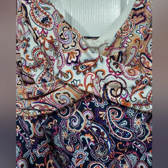 Lands' End Paisley Mix Print V-Neck Wrap Underwire Tankini Top in Size 12 DDD - Picture 5 of 13